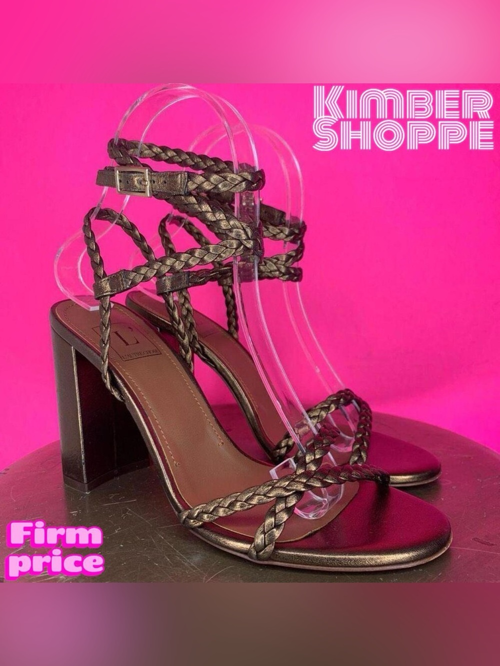 L'autre Chose Braided Bronze Leather Wrap Strap Heeled Sandals US 6
